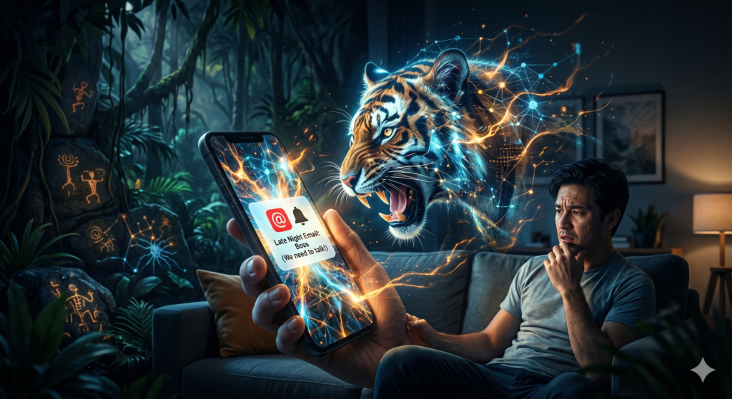 The Predator in Your Pocket: The Evolutionary Science Behind Digital Anxiety gemini generated image nvqnypnvqnypnvqn